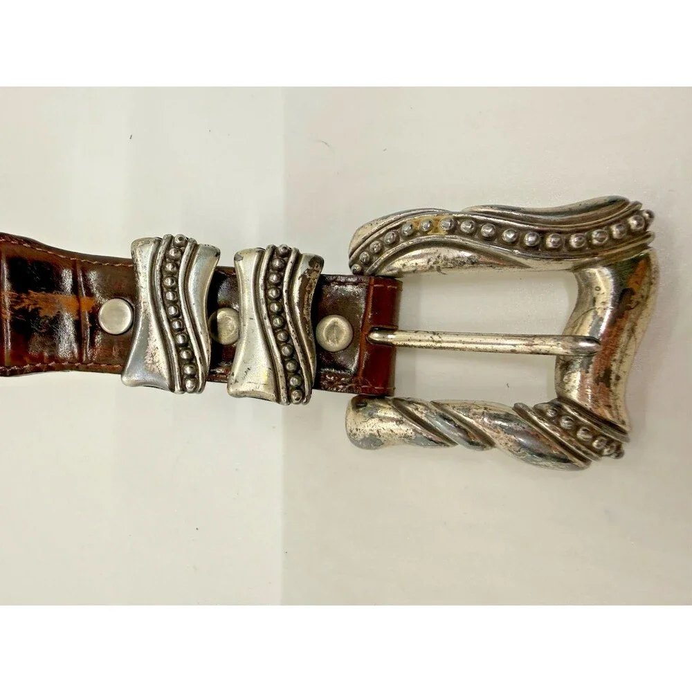 Onyx by Brighton Leather Belt Size 28 Brown 1993 Western 19809 Ornate‎ Buckle